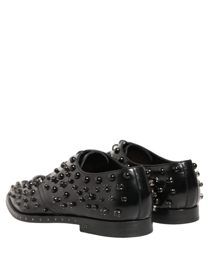 Dolce & Gabbana Black Leather Studded Men Formal Derby Shoes