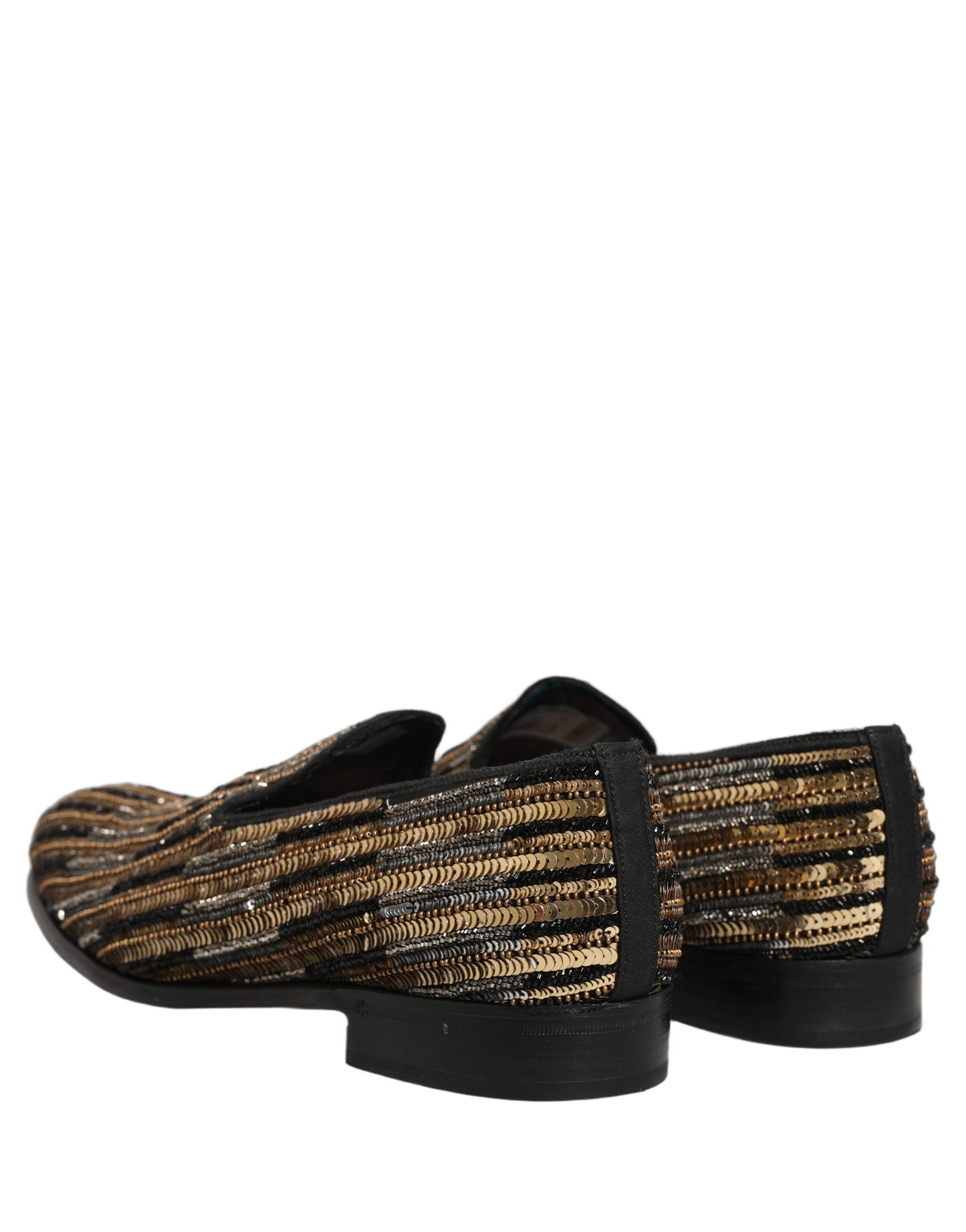 Dolce & Gabbana Gold Striped Sequin Embellished Loafer Shoes
