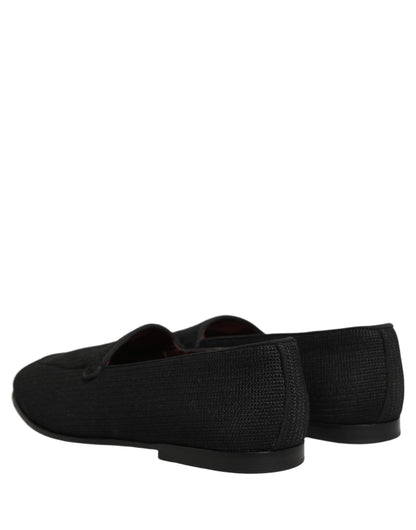 Dolce & Gabbana Black Woven Men Slip On Dress Loafers Shoes