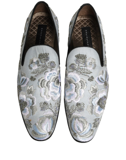 Dolce & Gabbana White Floral Embellished Men Loafers Shoes