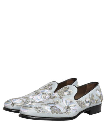 Dolce & Gabbana White Floral Embellished Men Loafers Shoes