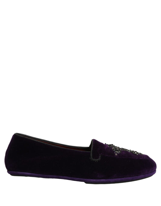 Dolce & Gabbana Violet Suede Embellished Dress Loafers Shoes
