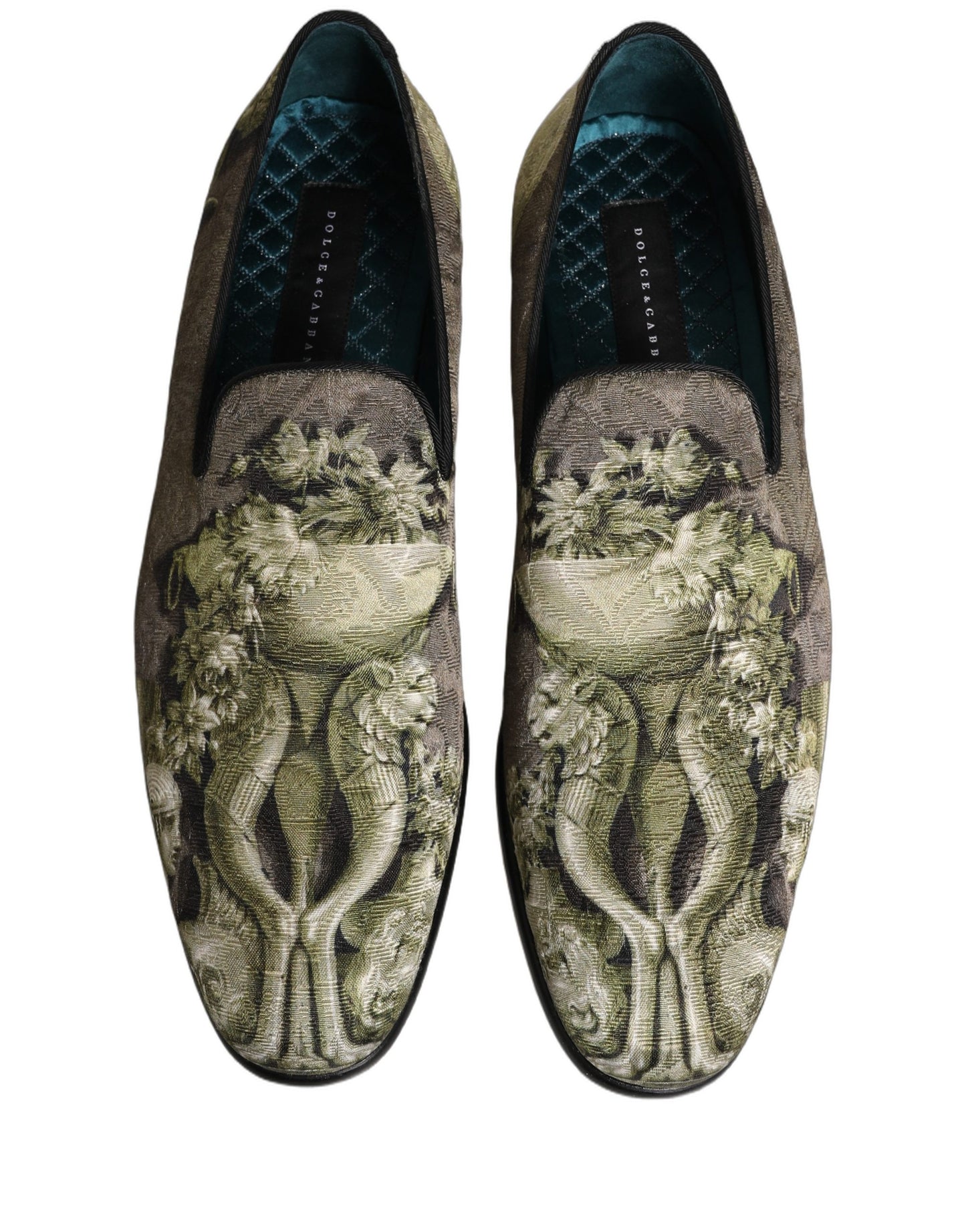 Dolce & Gabbana Brown Baroque Print Slip On Men Loafers Shoes