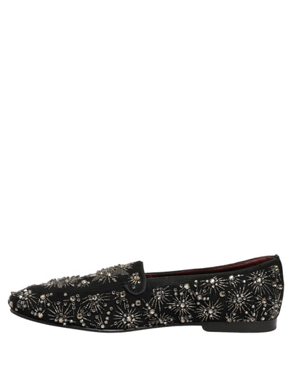 Dolce & Gabbana Black Crystal Embellished Dress Loafers Shoes