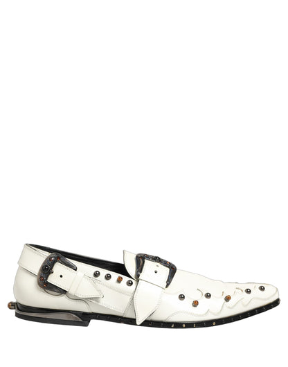 Dolce & Gabbana White Studded Formal Dress Monk Strap Shoes
