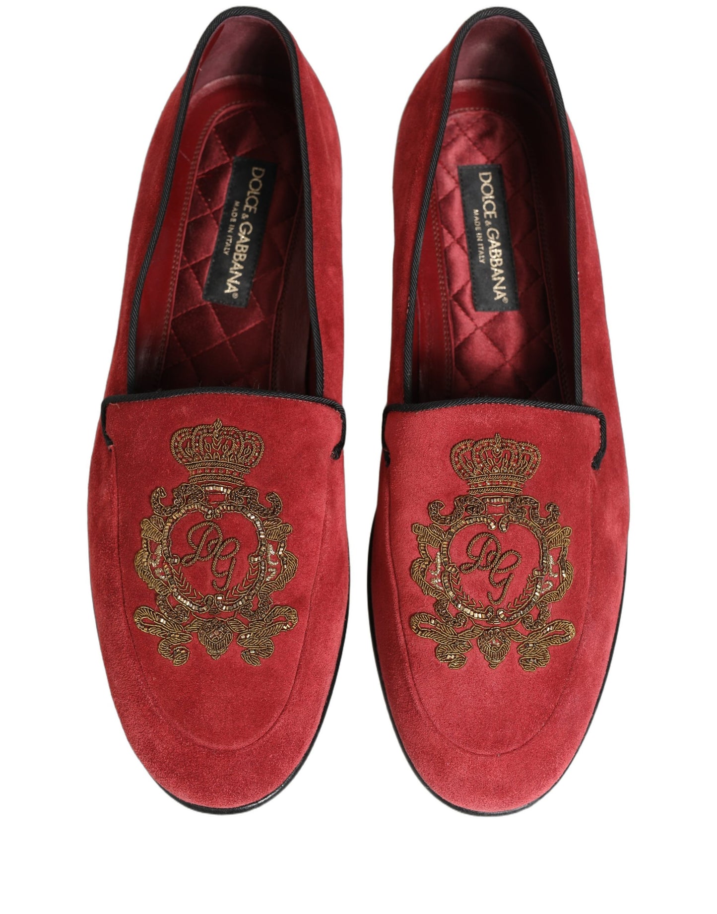 Dolce & Gabbana Red Velvet Logo Embroidery Men Loafers Shoes