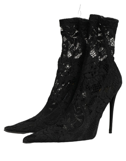Dolce & Gabbana Black Socks Taormina Lace Pumps Boots Shoes