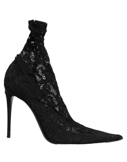 Dolce & Gabbana Black Socks Taormina Lace Pumps Boots Shoes