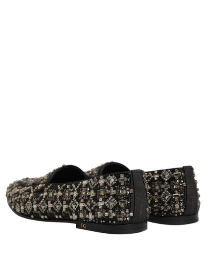 Dolce & Gabbana Silver Leather Logo Slip On Loafers Shoes