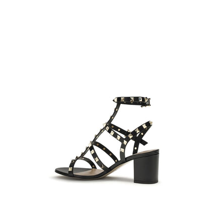 Valentino Garavani Black Calf Leather Bos Taurus Stiletto Heel Sandals