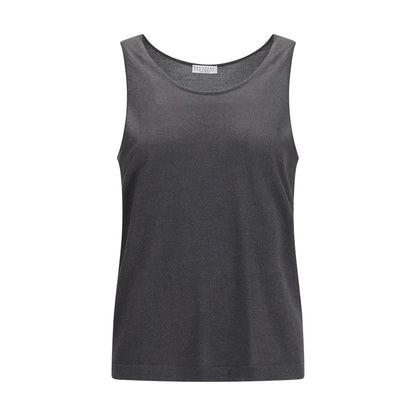 Brunello Cucinelli Gray Cashmere Sleeveles T-Shirt