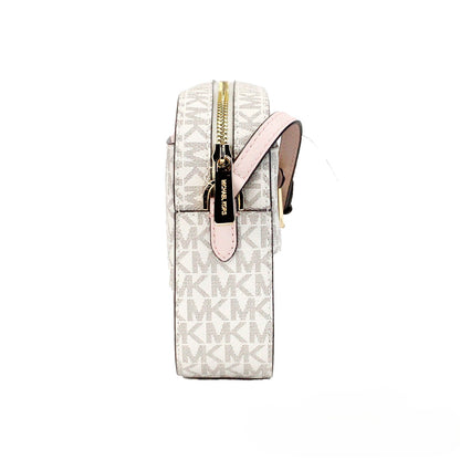 Michael Kors Adult Saffiano Leather Chain Zip Crossbody Handbag, Vanilla/Powder Blush