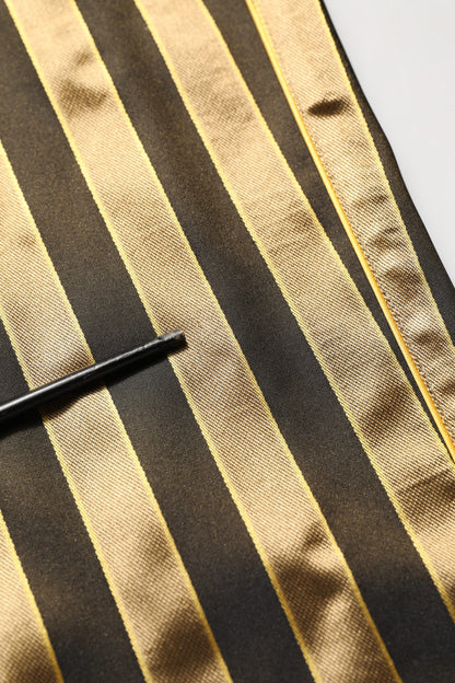 Dolce & Gabbana Gold Black Stripes Satin Tapered Leg Pants