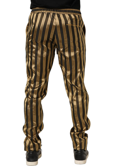 Dolce & Gabbana Gold Black Stripes Satin Tapered Leg Men Pants