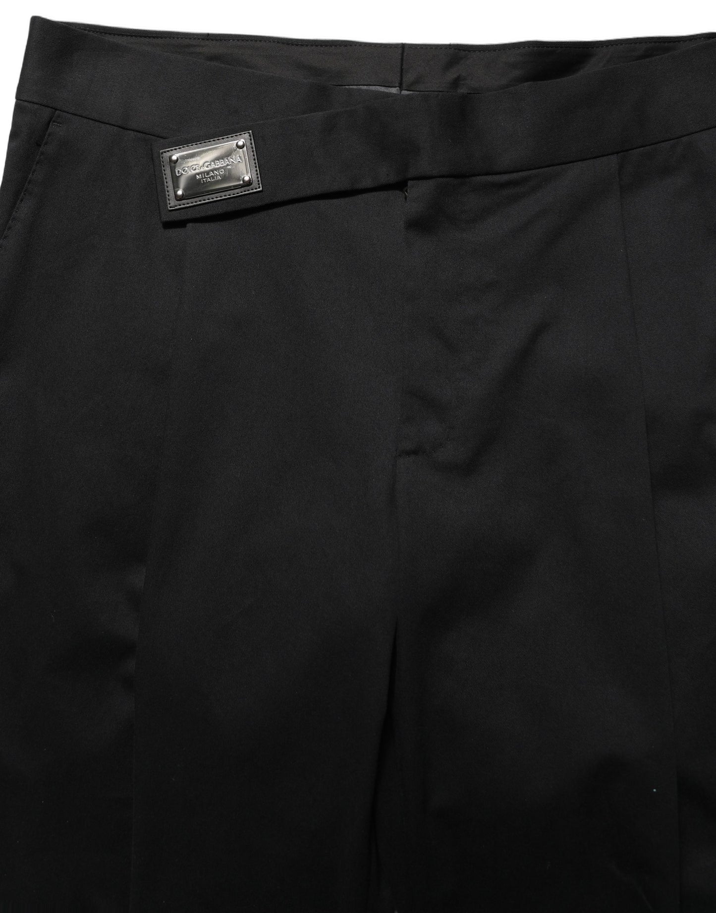 Dolce & Gabbana Black Cotton Straight Leg DressTrouser Pants