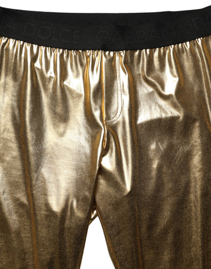 Dolce & Gabbana Gold Metallic Polyester Skinny Trousers Pants