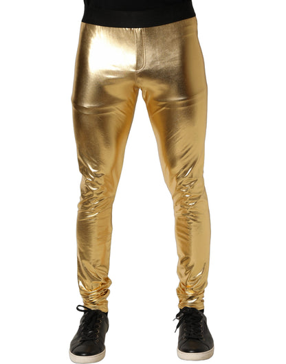 Dolce & Gabbana Gold Metallic Polyester Skinny Trousers Pants
