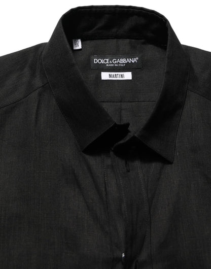 Dolce & Gabbana Black MARTINI Long Sleeves Linen Dess Shirt