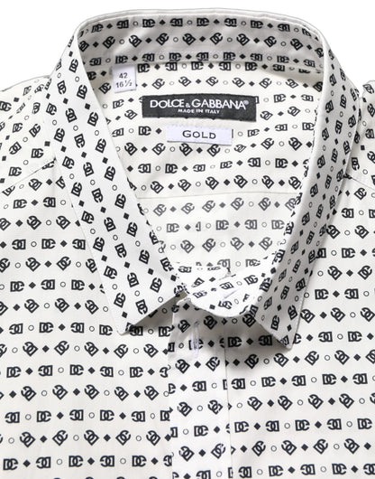 Dolce & Gabbana White Logo GOLD Long Sleeves Dress Shirt