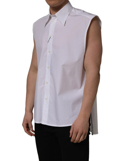 Dolce & Gabbana White Cotton Sleeveless Formal Dress Shirt