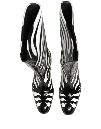 Dolce & Gabbana Black White Zebra Knee High Men Boots Shoes
