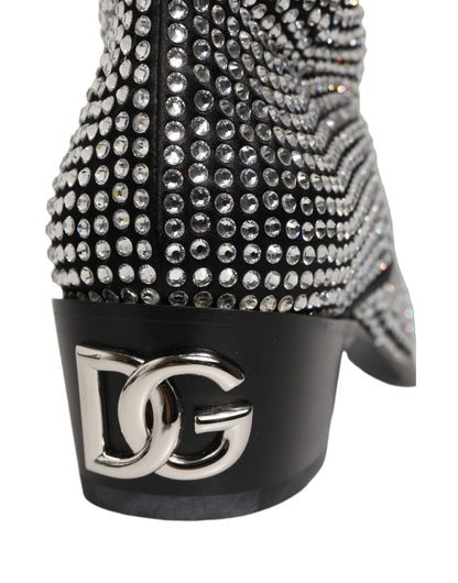 Dolce & Gabbana Black Crystal Embellished Ankle Boots Shoes
