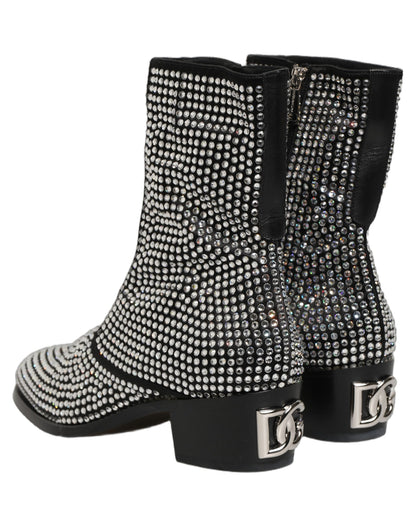Dolce & Gabbana Black Crystal Embellished Ankle Boots Shoes