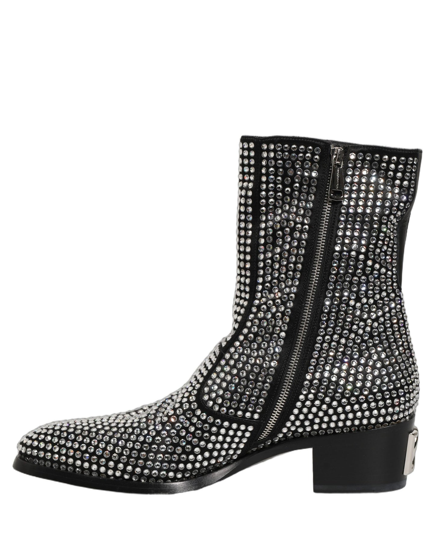 Dolce & Gabbana Black Crystal Embellished Ankle Boots Shoes
