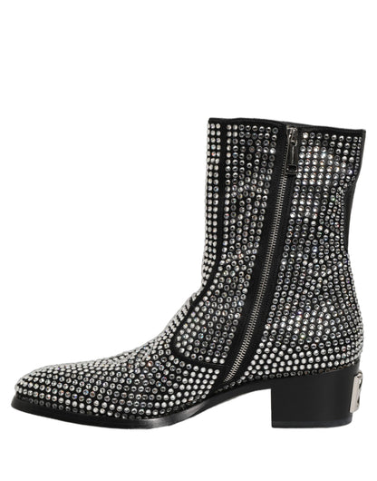 Dolce & Gabbana Black Crystal Embellished Ankle Boots Shoes