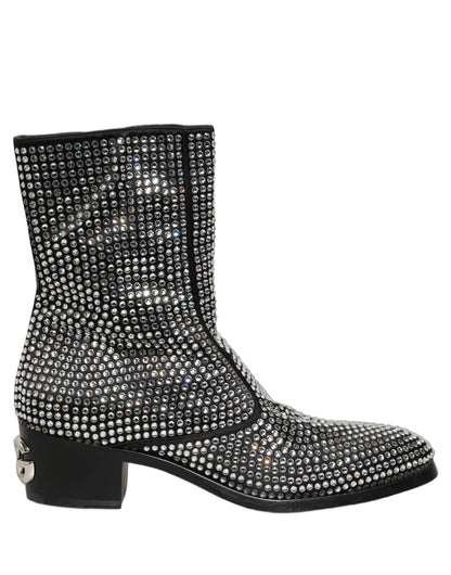 Dolce & Gabbana Black Crystal Embellished Ankle Boots Shoes