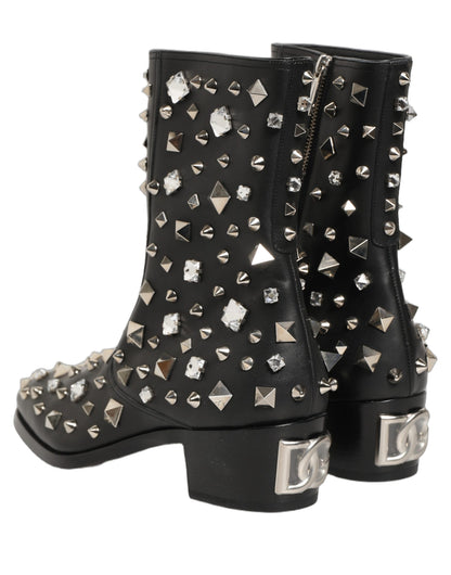 Dolce & Gabbana Black Crystal Embellished Short Boots Shoes