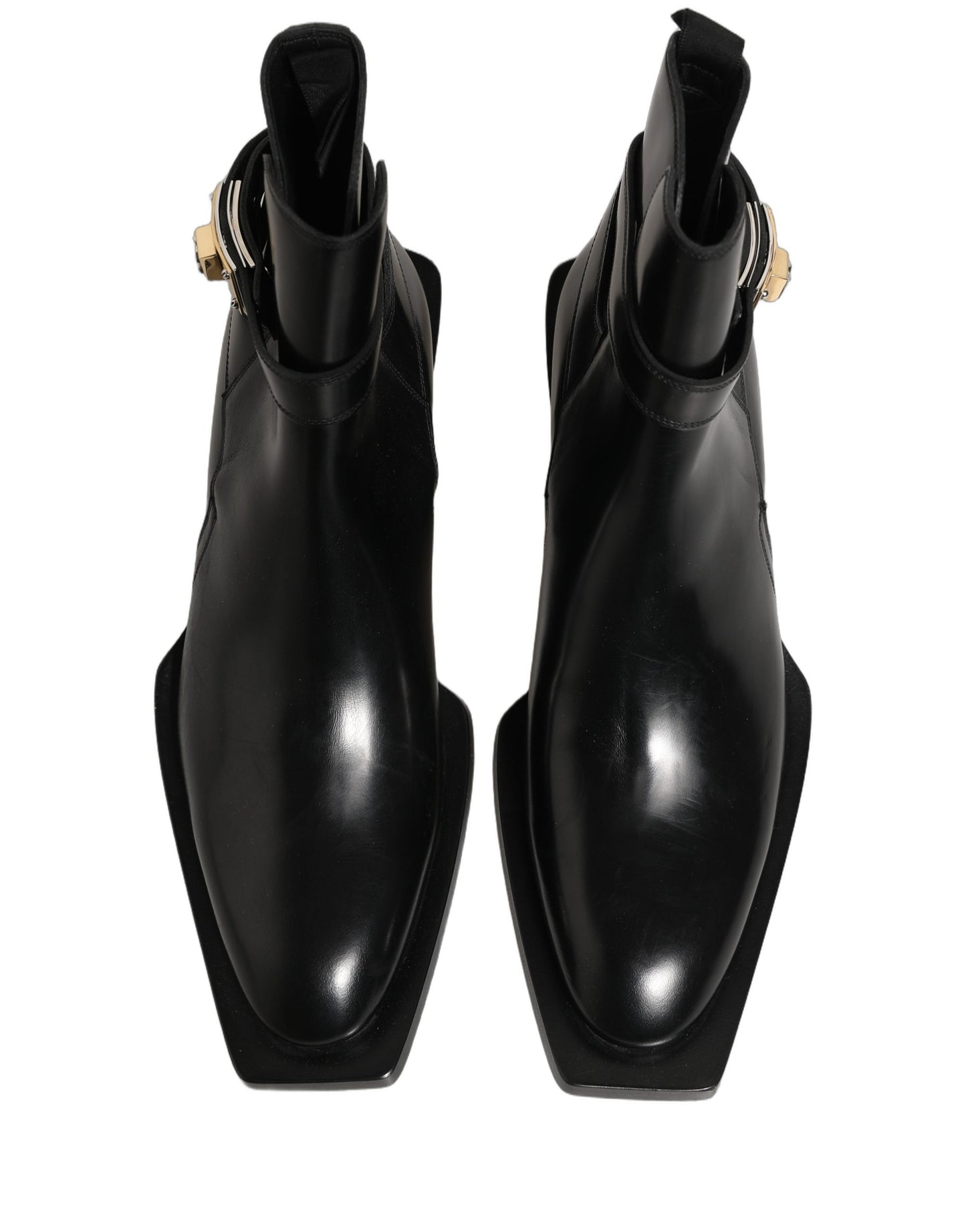 Dolce & Gabbana Black Leather DG Plaque Ankle Boots Shoes