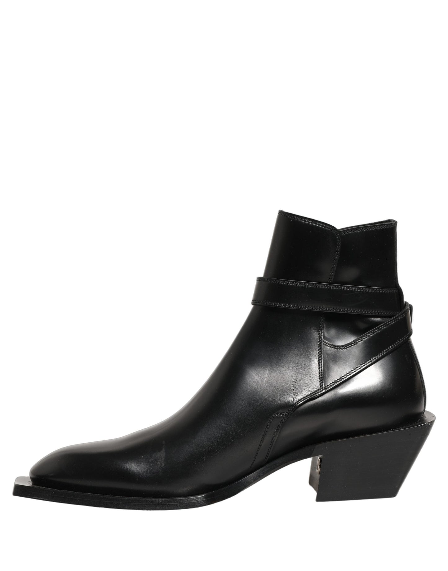 Dolce & Gabbana Black Leather DG Plaque Ankle Boots Shoes