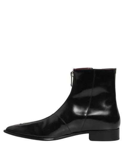 Dolce & Gabbana Black Leather Zipper Mid Calf Men Boots Shoes
