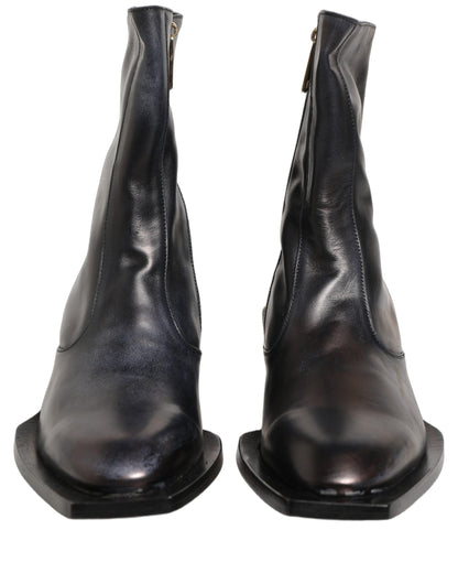 Dolce & Gabbana Black Leather Shiny Tex Mid Calf Boots Shoes