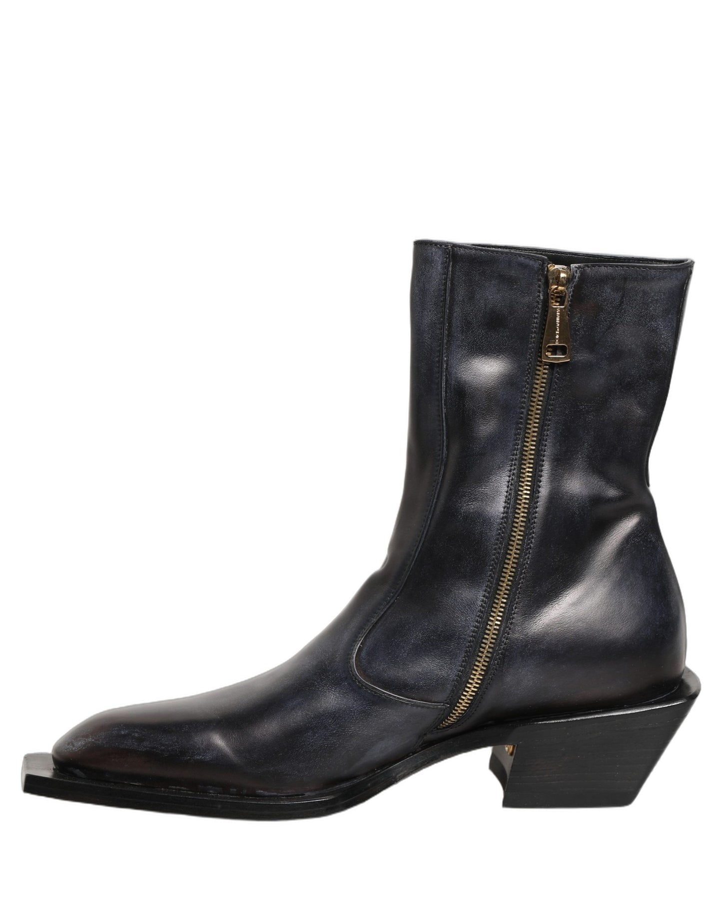 Dolce & Gabbana Black Leather Shiny Tex Mid Calf Boots Shoes
