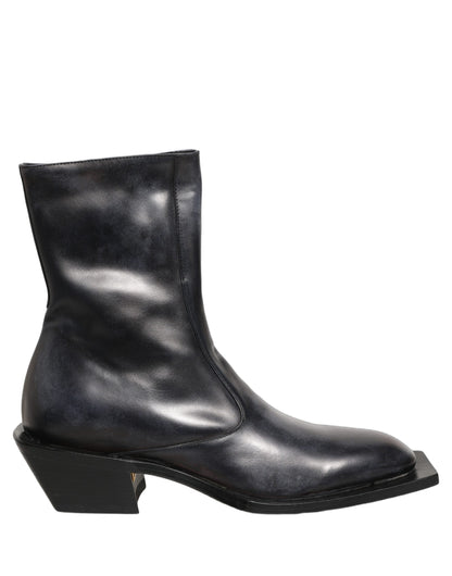 Dolce & Gabbana Black Leather Shiny Tex Mid Calf Boots Shoes