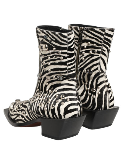 Dolce & Gabbana Black White Zebra Embellished Boots Shoes