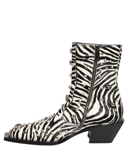 Dolce & Gabbana Black White Zebra Embellished Boots Shoes
