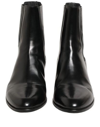 Dolce & Gabbana Black Leather Chelsea Mid Calf Boots Shoes