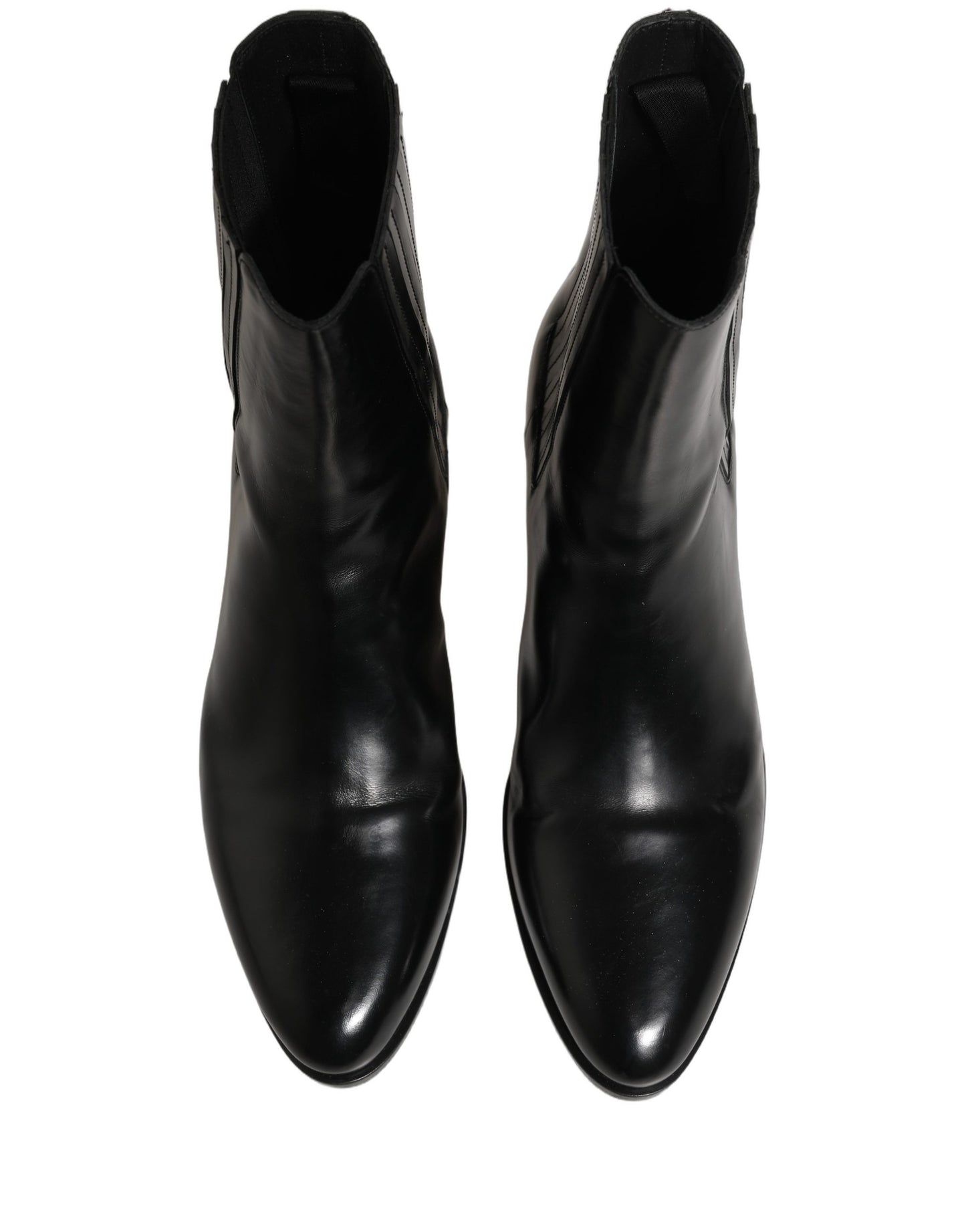 Dolce & Gabbana Black Leather Chelsea Mid Calf Boots Shoes