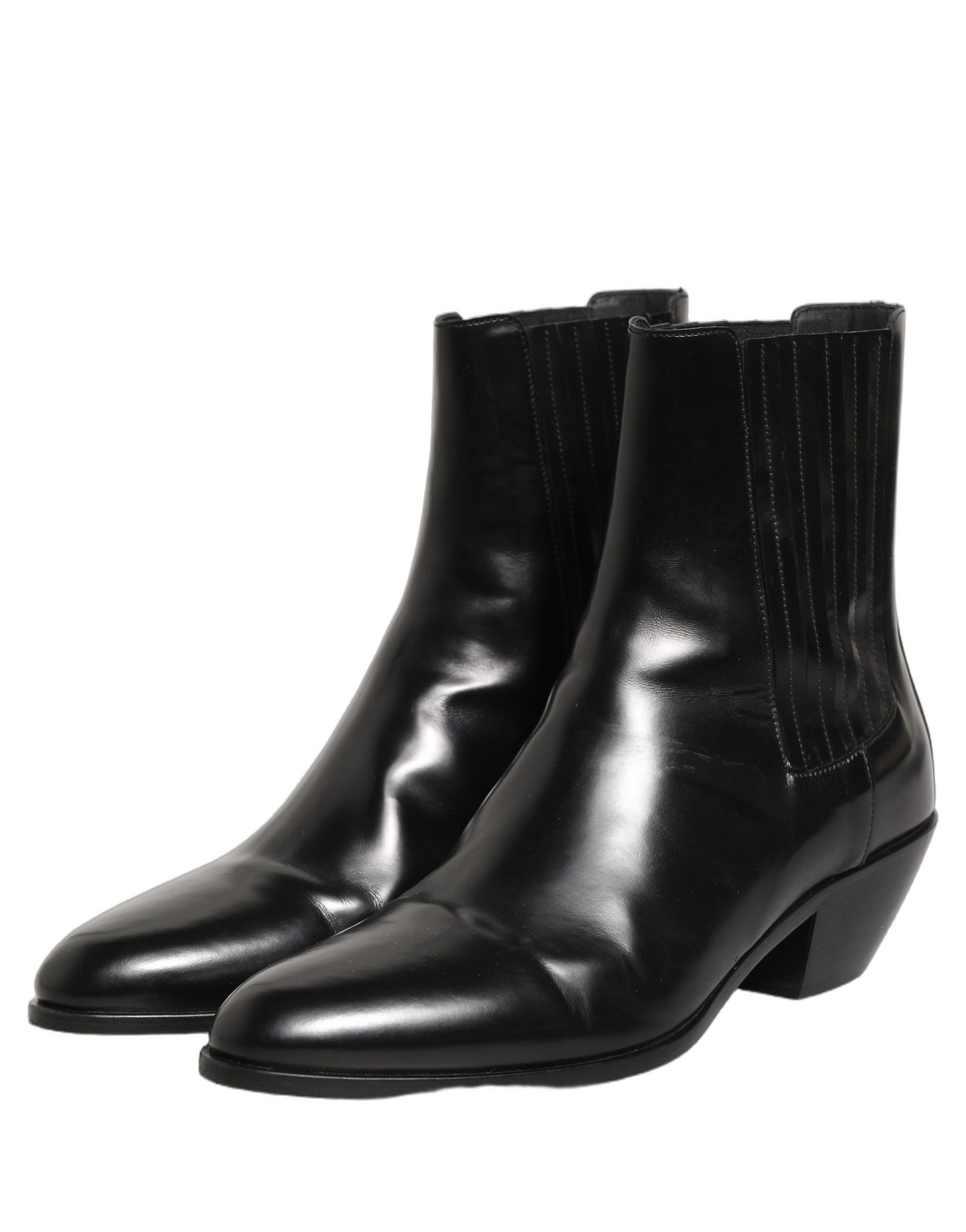 Dolce & Gabbana Black Leather Chelsea Mid Calf Boots Shoes
