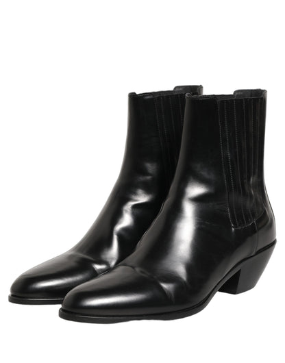 Dolce & Gabbana Black Leather Chelsea Mid Calf Boots Shoes