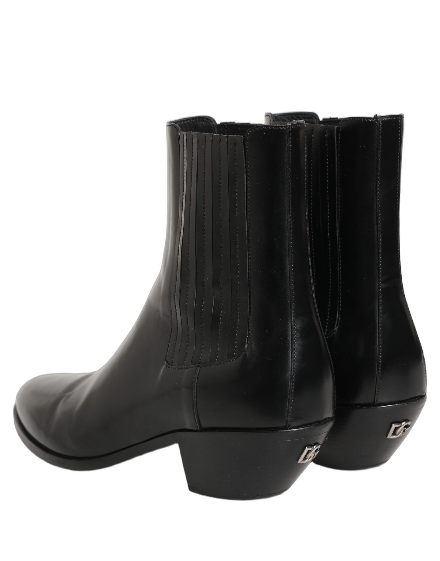 Dolce & Gabbana Black Leather Chelsea Mid Calf Boots Shoes