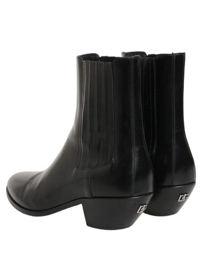 Dolce & Gabbana Black Leather Chelsea Mid Calf Boots Shoes