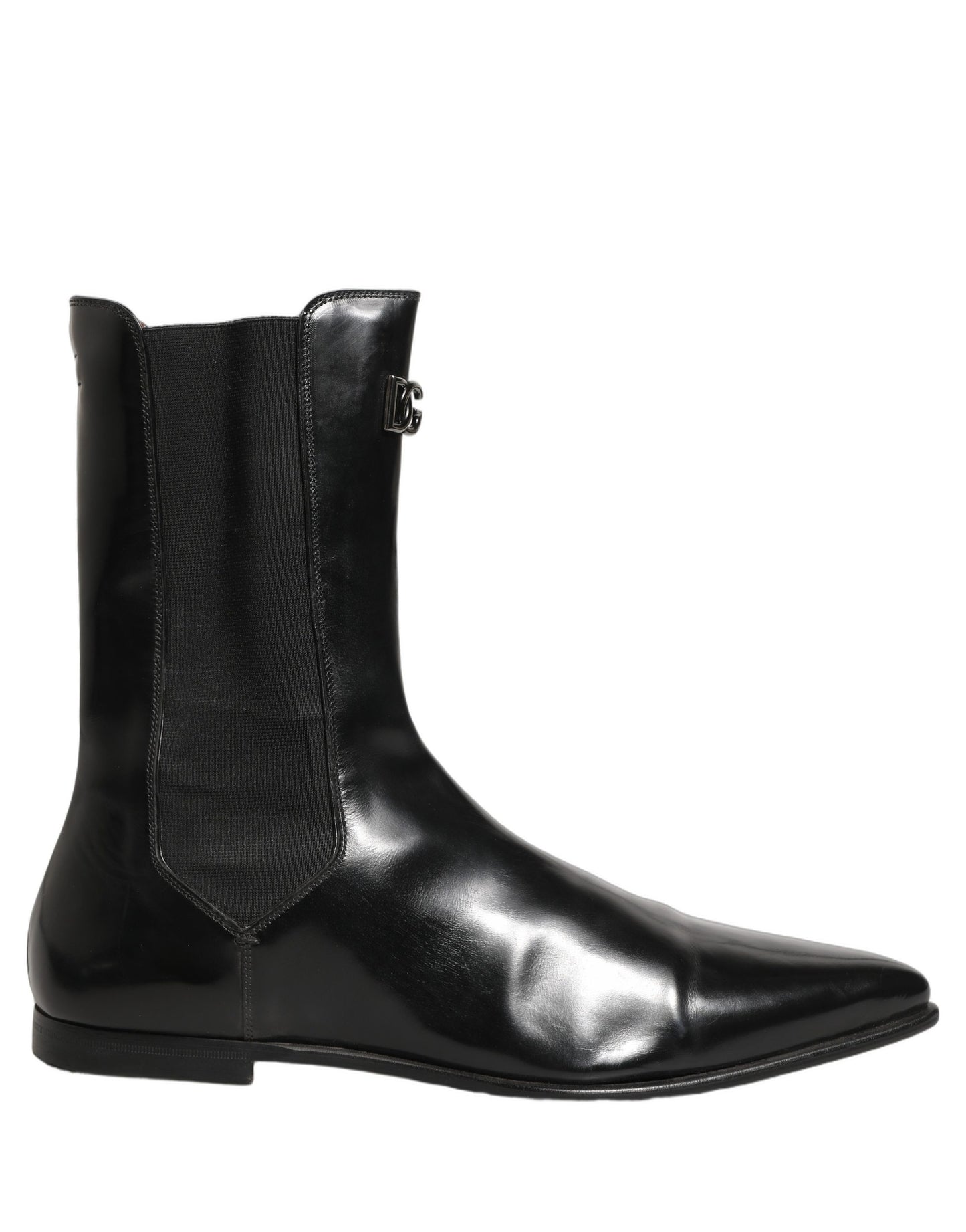 Dolce & Gabbana Black Leather Chelsea Mid Calf Boots Shoes