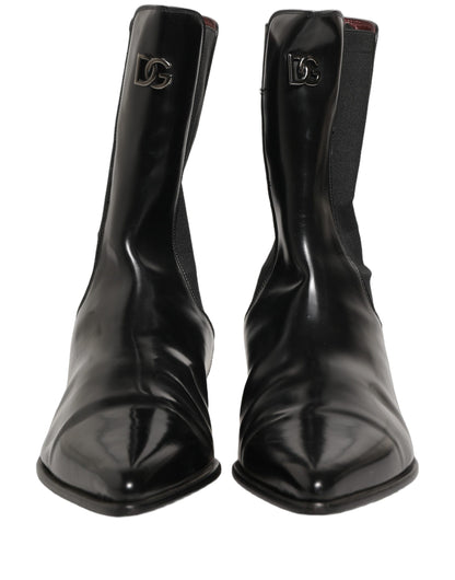 Dolce & Gabbana Black Leather Chelsea Mid Calf Boots Shoes