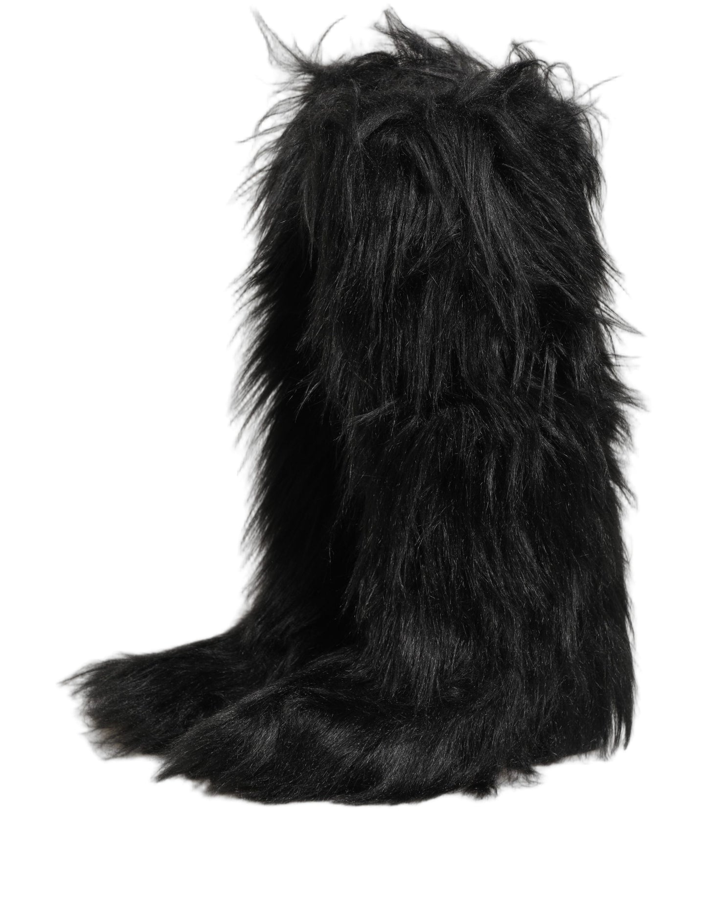 Dolce & Gabbana Black Faux Fur Mid Calf Winter Boots Shoes