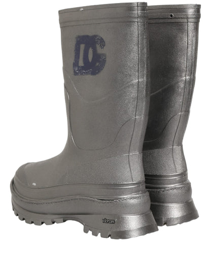 Dolce & Gabbana Metallic Silver Pull On Rain Boots Men Shoes