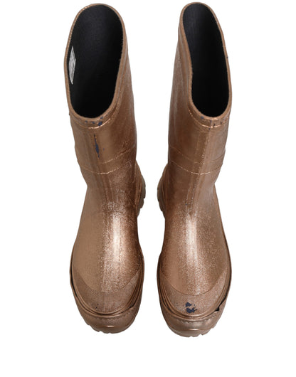 Dolce & Gabbana Rose Gold PVC Pull On Rain Boots Men Shoes